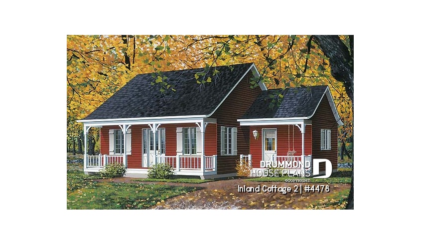 front - BASE MODEL - Ranch style bungalow, low-building costs, 2 bedrooms, ideal starter home, front covered porch - Inland Cottage 2