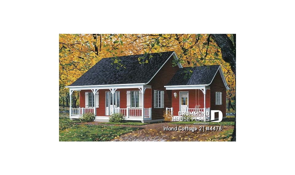 front - BASE MODEL - Ranch style bungalow, low-building costs, 2 bedrooms, ideal starter home, front covered porch - Inland Cottage 2