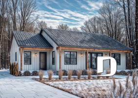 Color version 8 - Front - Farmhouse Bungalow Plan with Cathedral Ceiling and Covered Terrace - Beauford 2