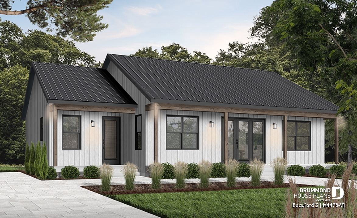 front - BASE MODEL - Farmhouse Bungalow Plan with Cathedral Ceiling and Covered Terrace - Beauford 2