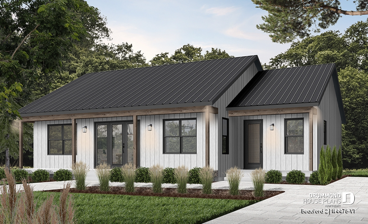 front - BASE MODEL - Farmhouse Bungalow Plan with Cathedral Ceiling and Covered Terrace - Beauford 2