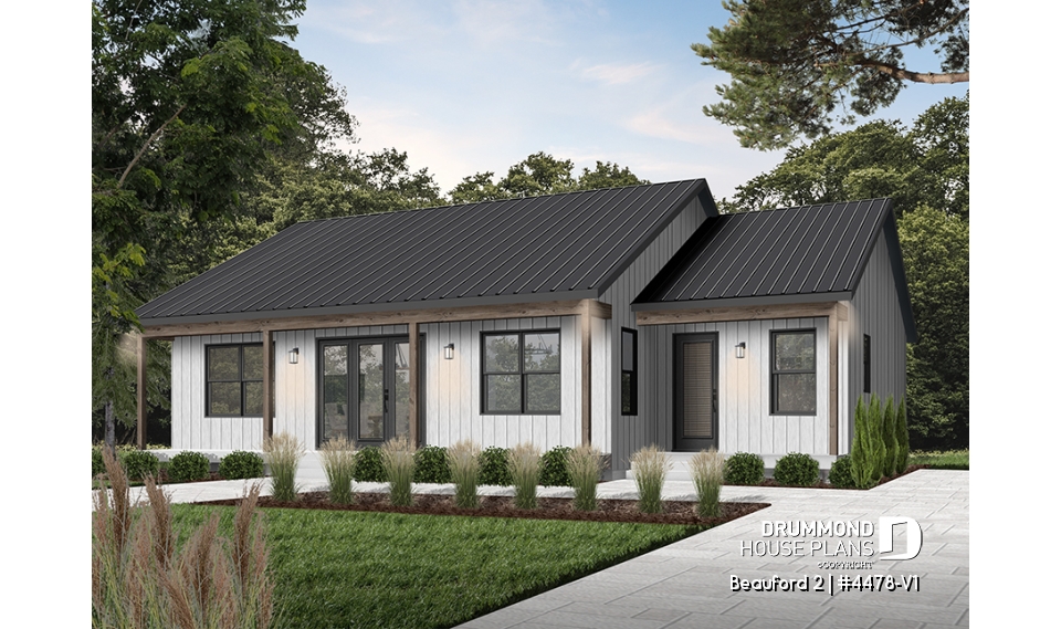 front - BASE MODEL - Farmhouse Bungalow Plan with Cathedral Ceiling and Covered Terrace - Beauford 2