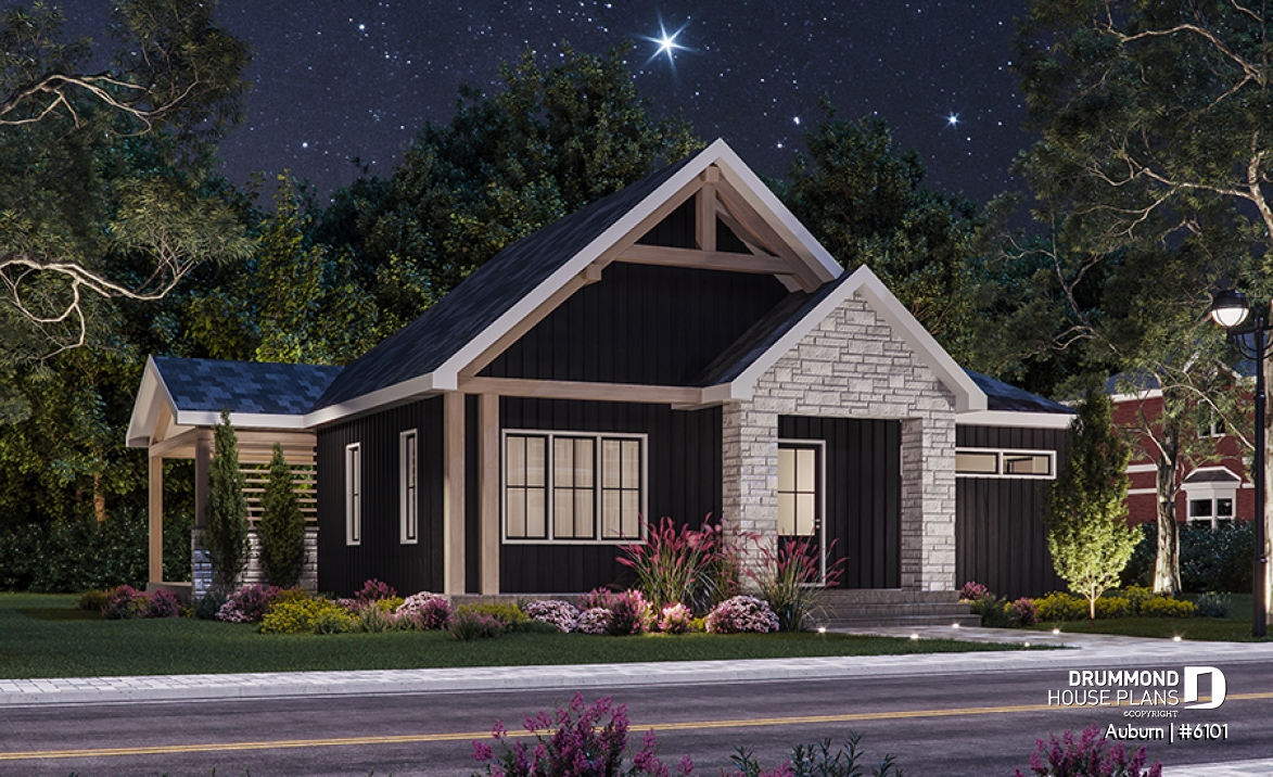 front - BASE MODEL - Charming 3 bedroom Modern Rustic home plan, optional finished basement, home theater and large covered deck - Auburn