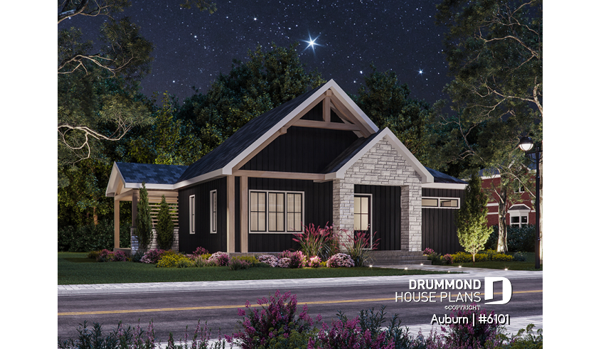 front - BASE MODEL - Charming 3 bedroom Modern Rustic home plan with finished basement incl. home theater, and large covered deck - Auburn
