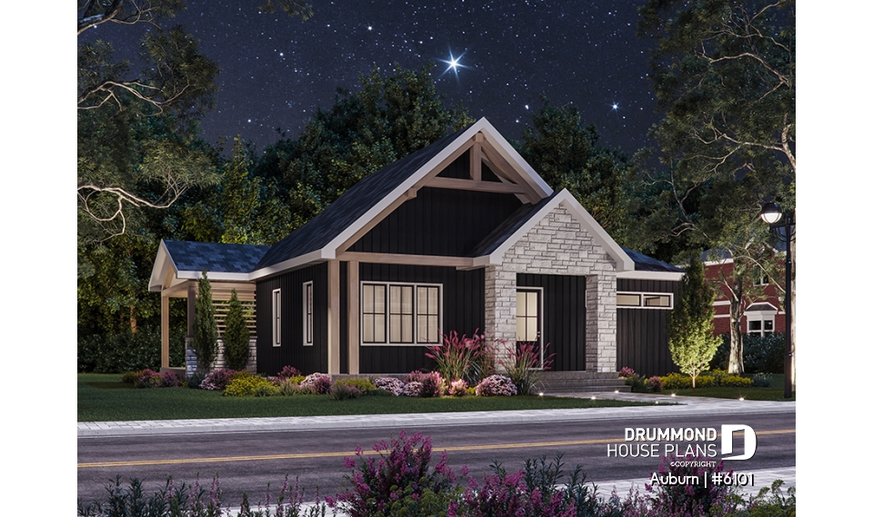 front - BASE MODEL - Charming 3 bedroom Modern Rustic home plan, optional finished basement, home theater and large covered deck - Auburn