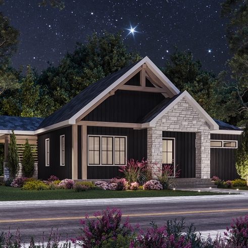 front - BASE MODEL - Charming 3 bedroom Modern Rustic home plan, optional finished basement, home theater and large covered deck - Auburn