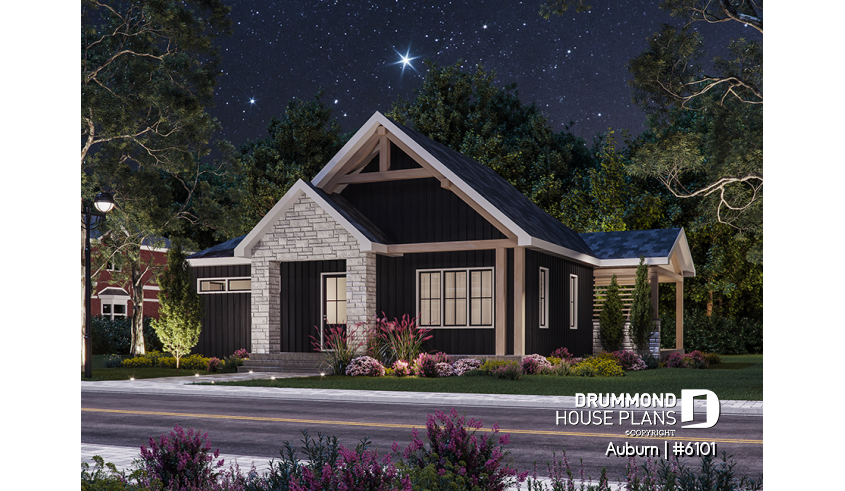 front - BASE MODEL - Charming 3 bedroom Modern Rustic home plan with finished basement incl. home theater, and large covered deck - Auburn