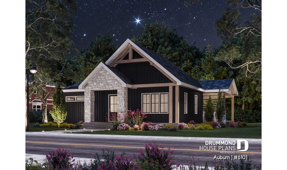 front - BASE MODEL - Charming 3 bedroom Modern Rustic home plan, optional finished basement, home theater and large covered deck - Auburn