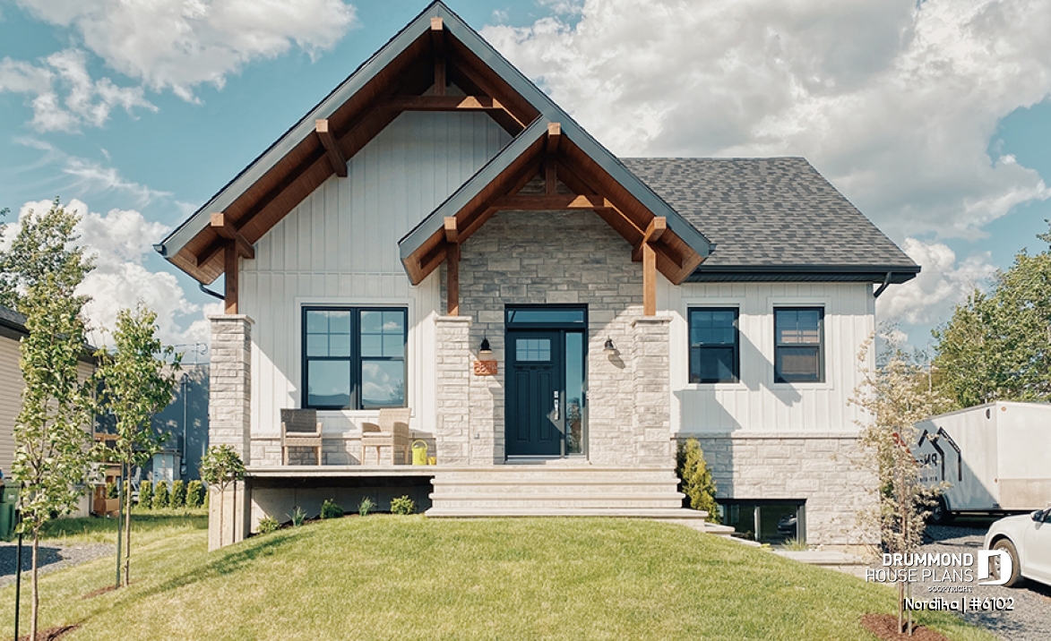 front - BASE MODEL - NORDIKA 6102 Ranch Home Plan: Flexible 1–3 Bedroom Modern Farmhouse with Optional Finished Basement - Nordika
