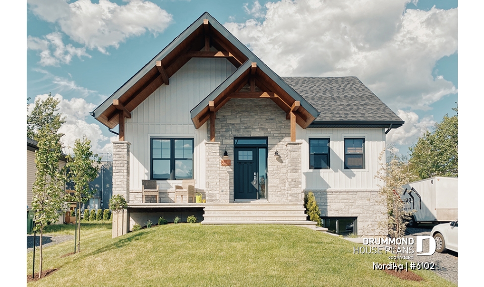 front - BASE MODEL - NORDIKA 6102 Ranch Home Plan: Flexible 1–3 Bedroom Modern Farmhouse with Optional Finished Basement - Nordika