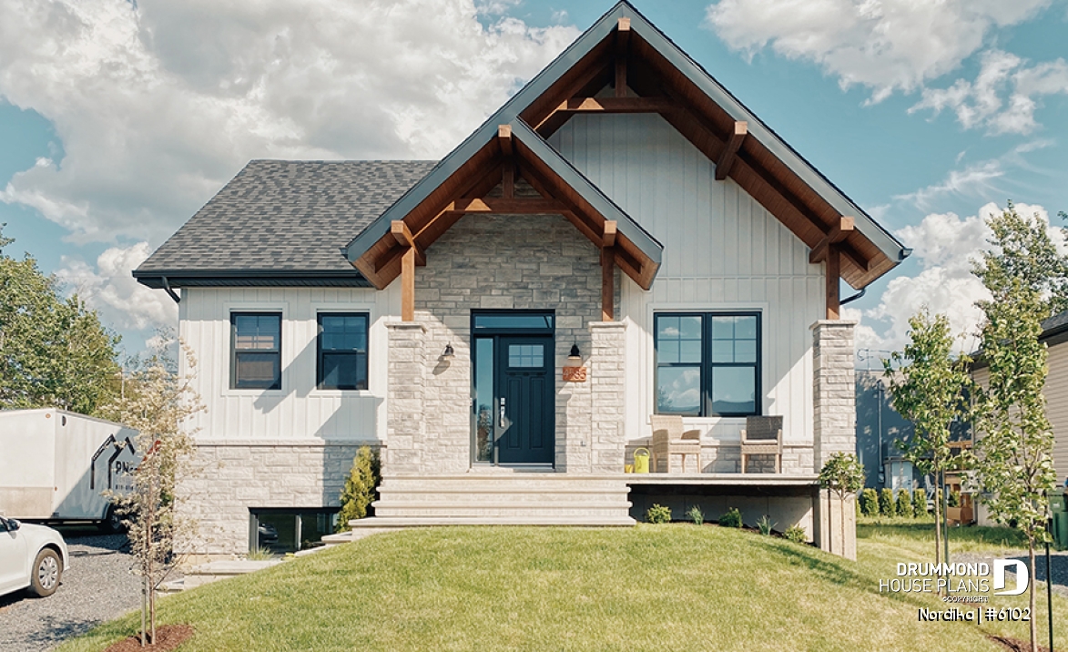 front - BASE MODEL - NORDIKA 6102 Ranch Home Plan: Flexible 1–3 Bedroom Modern Farmhouse with Optional Finished Basement - Nordika