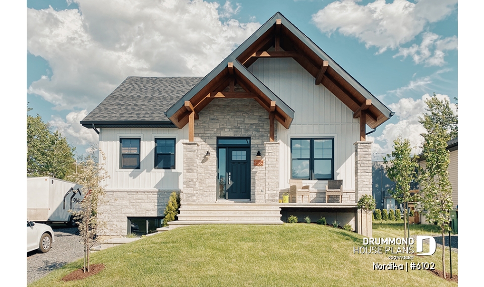 front - BASE MODEL - NORDIKA 6102 Ranch Home Plan: Flexible 1–3 Bedroom Modern Farmhouse with Optional Finished Basement - Nordika