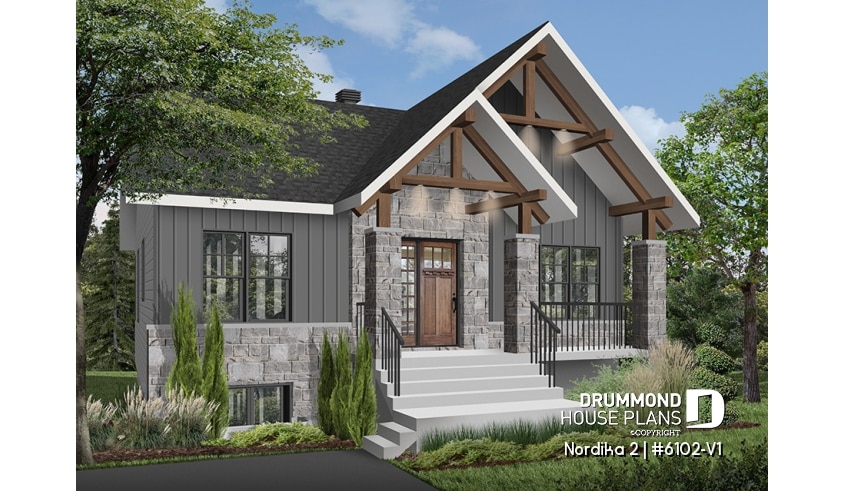 Color version 5 - Front - Small craftsman home plan, 2+ bedrooms, large kitchen with pantry, laundry on main - Nordika 2