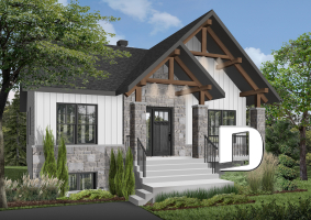 front - BASE MODEL - Small craftsman home plan, 2+ bedrooms, large kitchen with pantry, laundry on main - Nordika 2
