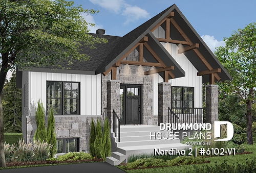 front - BASE MODEL - Small craftsman home plan, 2+ bedrooms, large kitchen with pantry, laundry on main - Nordika 2