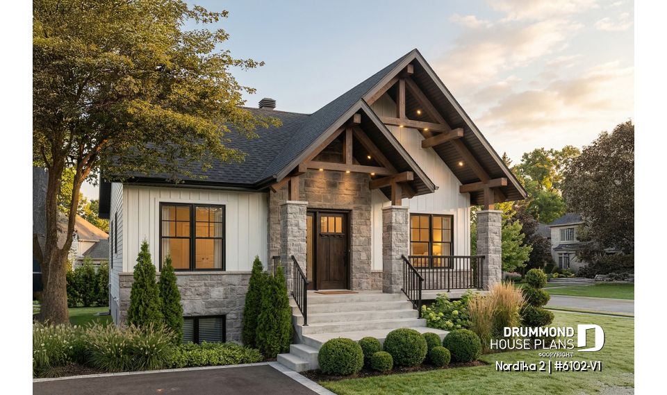 front - BASE MODEL - Compact Modern Rustic Home Plan with 2–4 Bedrooms, Open Living Space and Covered Porch - Nordika 2