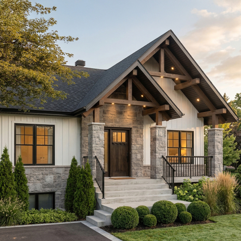 front - BASE MODEL - Compact Modern Rustic Home Plan with 2–4 Bedrooms, Open Living Space and Covered Porch - Nordika 2