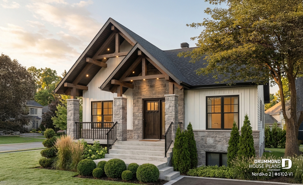 front - BASE MODEL - Compact Modern Rustic Home Plan with 2–4 Bedrooms, Open Living Space and Covered Porch - Nordika 2