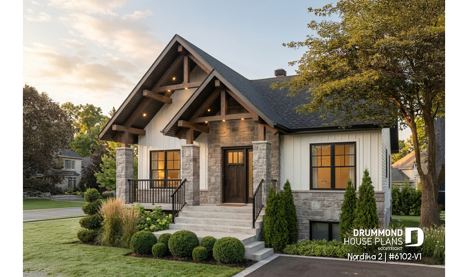 front - BASE MODEL - Compact Modern Rustic Home Plan with 2–4 Bedrooms, Open Living Space and Covered Porch - Nordika 2