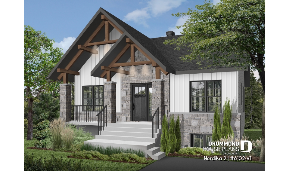front - BASE MODEL - Compact Modern Rustic Home Plan with 2–4 Bedrooms, Open Living Space and Covered Porch - Nordika 2