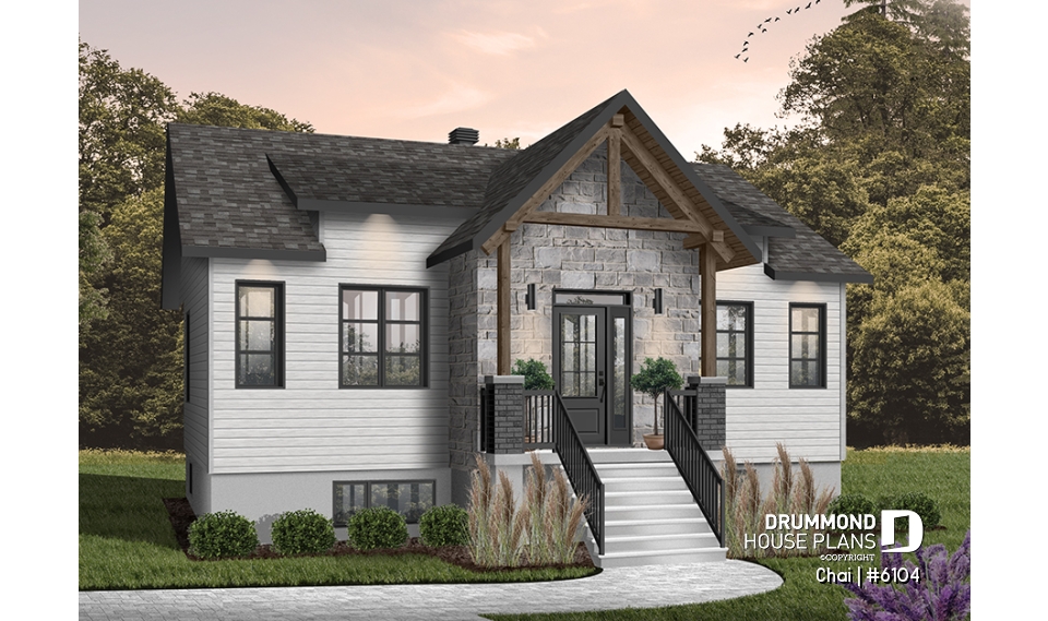Color version 1 - Front - Modern first home buyer perfect plan, 2 bedrooms, large family bathroom, fireplace, kitchen island  - Chai