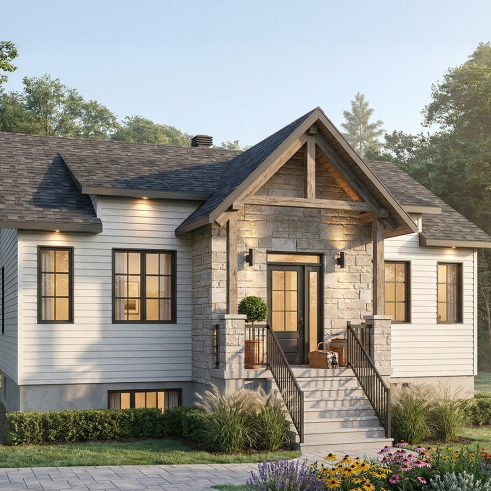 front - BASE MODEL - Modern first home buyer perfect plan, 2 bedrooms, large family bathroom, fireplace, kitchen island  - Chai