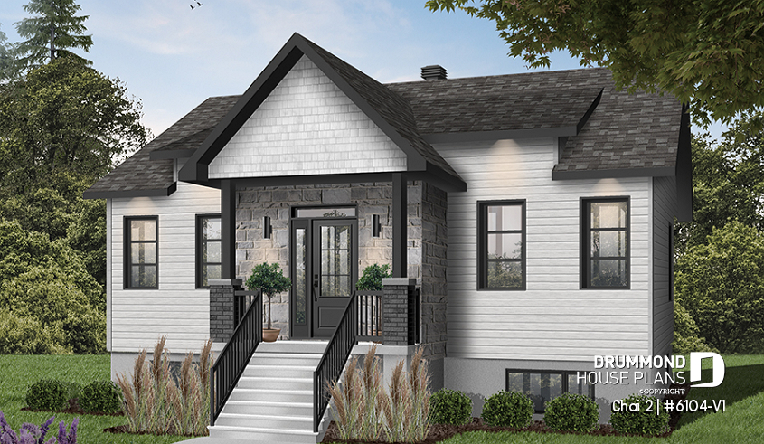 Color version 1 - Front - 2 bedroom affordable ranch style house plan with great kitchen et open floor plan concept - Chai 2