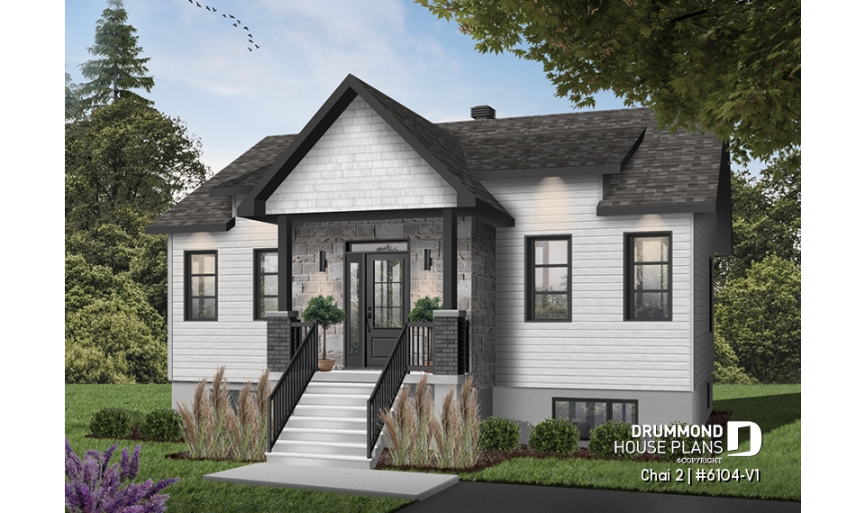 Color version 1 - Front - 2 bedroom affordable ranch style house plan with great kitchen et open floor plan concept - Chai 2