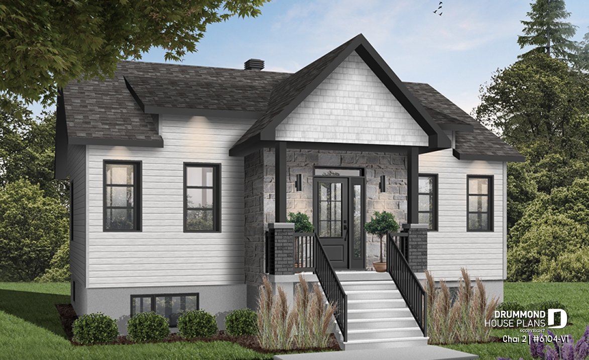 Color version 1 - Front - 2 bedroom affordable ranch style house plan with great kitchen et open floor plan concept - Chai 2
