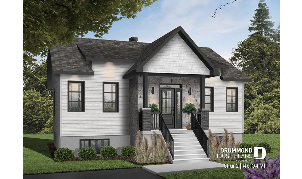 Color version 1 - Front - 2 bedroom affordable ranch style house plan with great kitchen et open floor plan concept - Chai 2