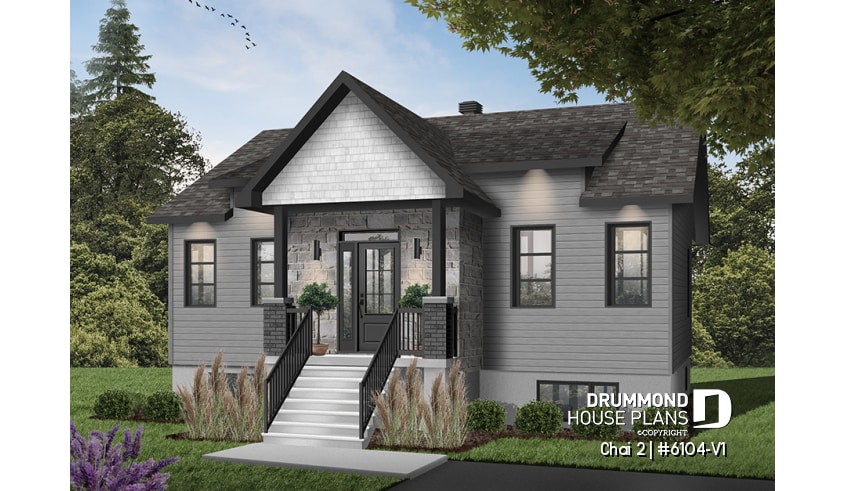 front - BASE MODEL - 2 bedroom affordable ranch style house plan with great kitchen et open floor plan concept - Chai 2