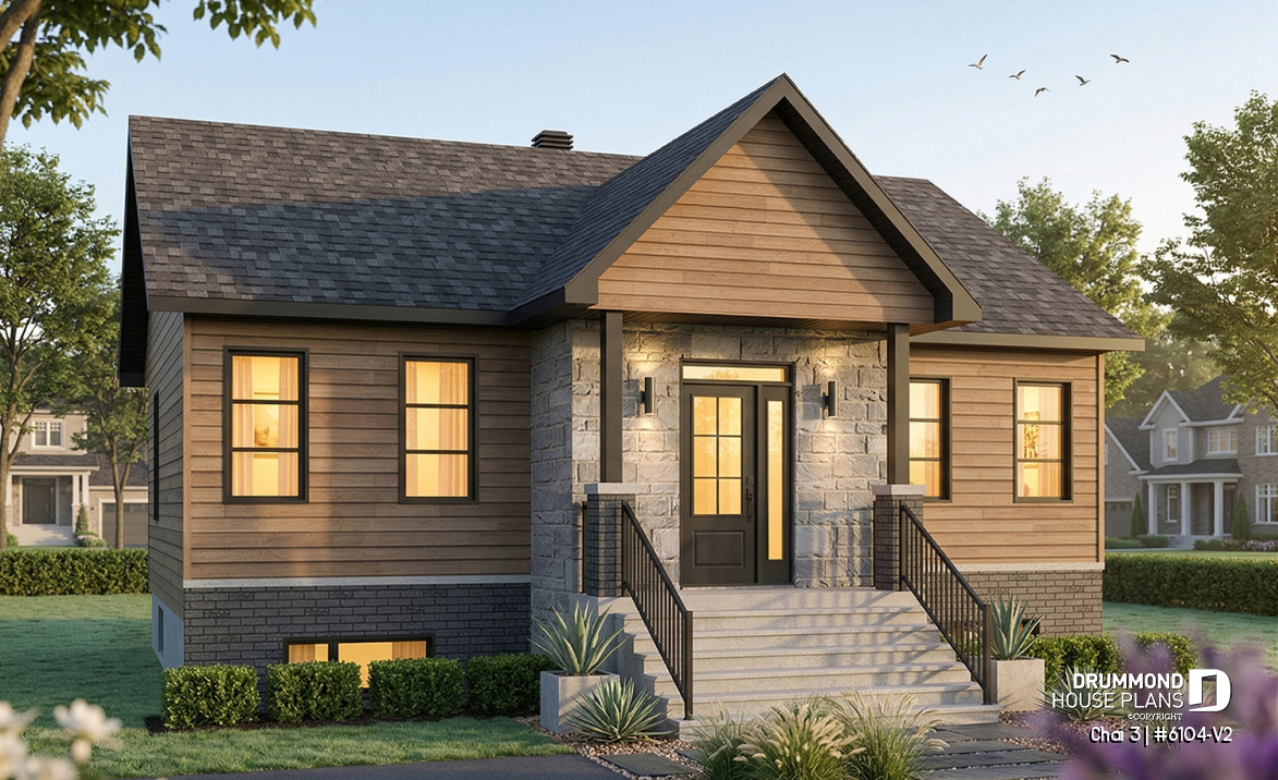 front - BASE MODEL - Budget friendly small craftsman home design, 2 to 4 beds, covered porch, optional finished basement ($) - Chai 3