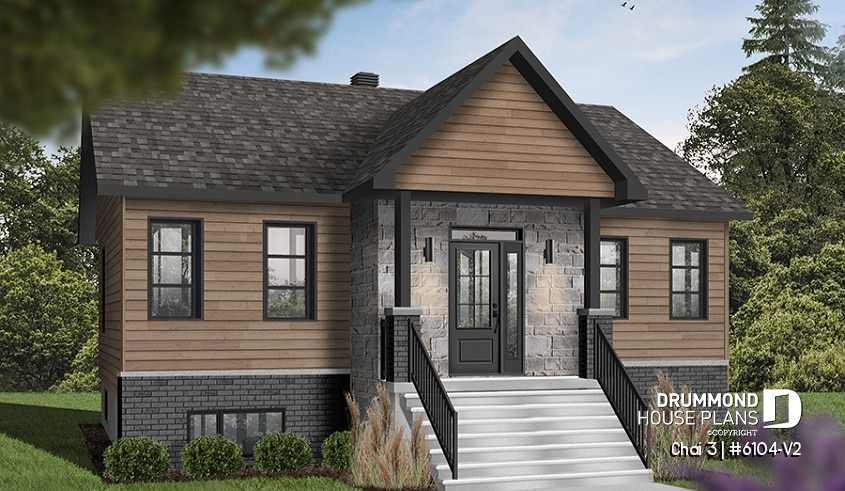 front - BASE MODEL - Budget friendly small craftsman home design, 4 bedroom, covered porch, daylight basement - Chai 3
