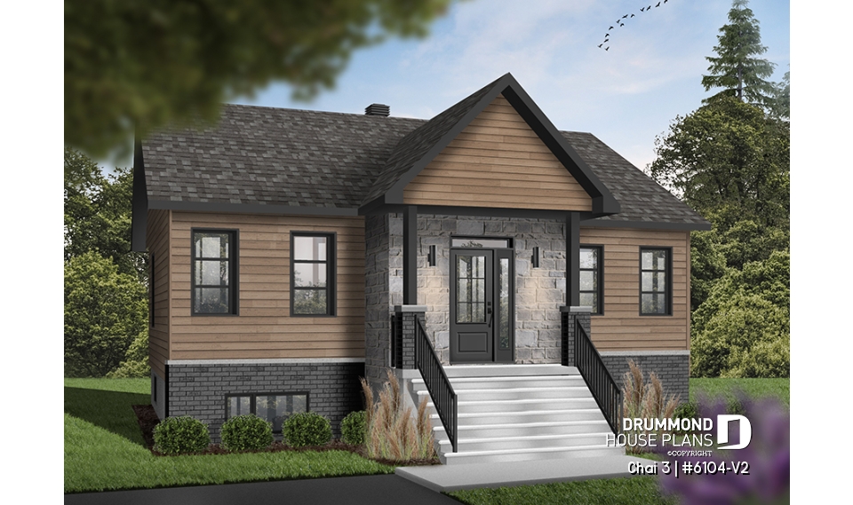front - BASE MODEL - Budget friendly small craftsman home design, 2 to 4 beds, covered porch, optional finished basement ($) - Chai 3
