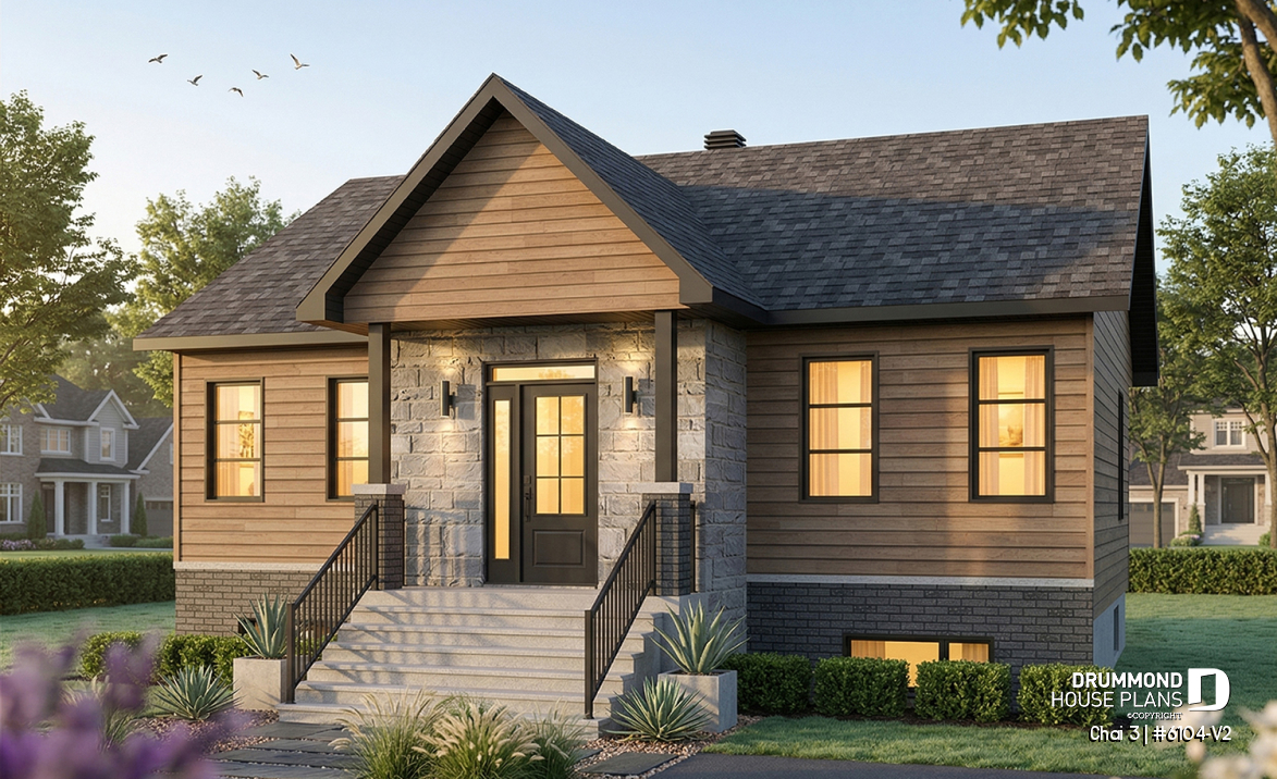front - BASE MODEL - Budget friendly small craftsman home design, 2 to 4 beds, covered porch, optional finished basement ($) - Chai 3
