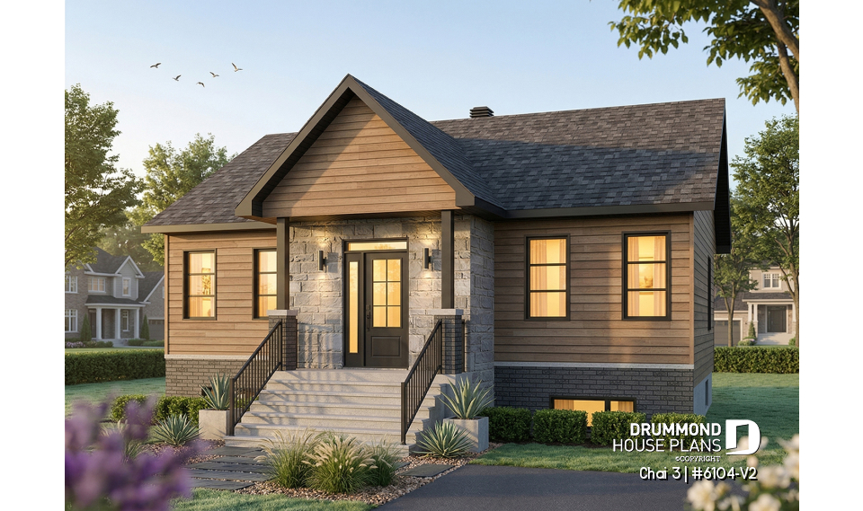 front - BASE MODEL - Budget friendly small craftsman home design, 2 to 4 beds, covered porch, optional finished basement ($) - Chai 3