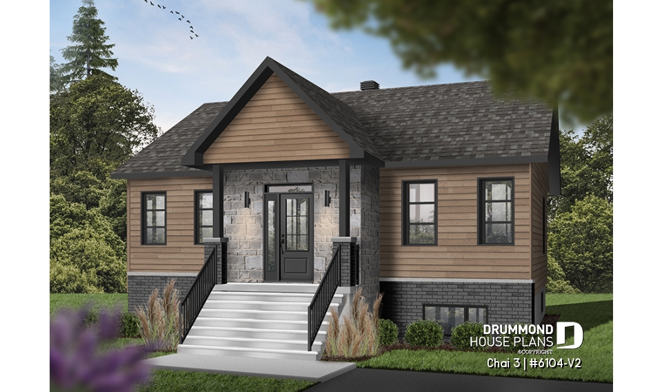 front - BASE MODEL - Budget friendly small craftsman home design, 2 to 4 beds, covered porch, optional finished basement ($) - Chai 3
