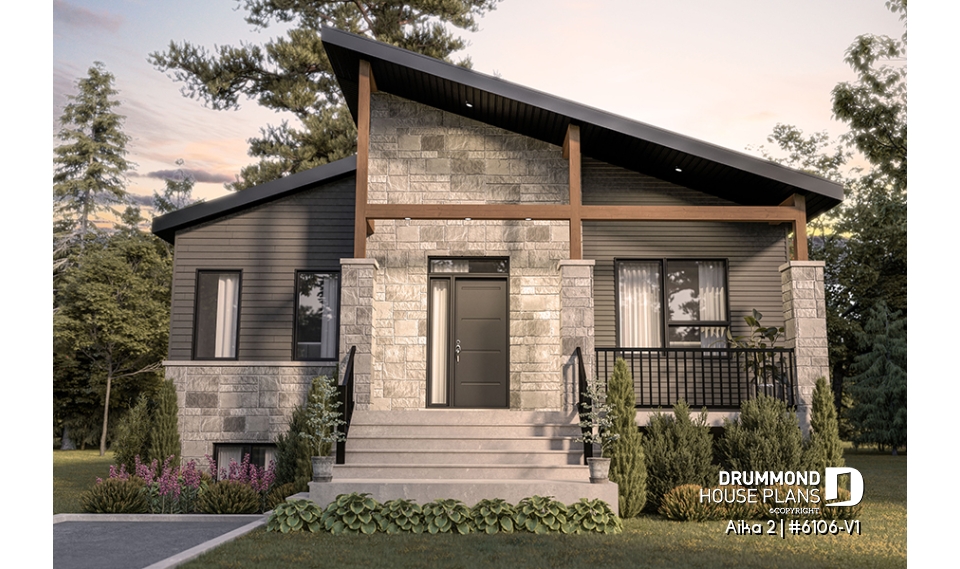 front - BASE MODEL - Single storey home plan, 1 to 4 beds, 2.5 baths, optional finished basement, living &amp; family rooms, 9' ceiling - Aika 2