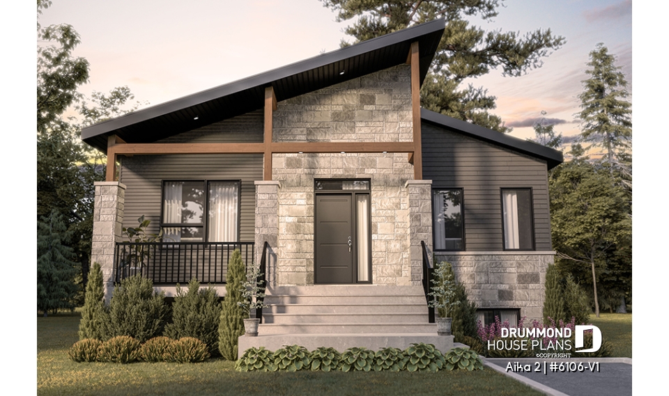 front - BASE MODEL - Single storey home plan, 1 to 4 beds, 2.5 baths, optional finished basement, living &amp; family rooms, 9' ceiling - Aika 2