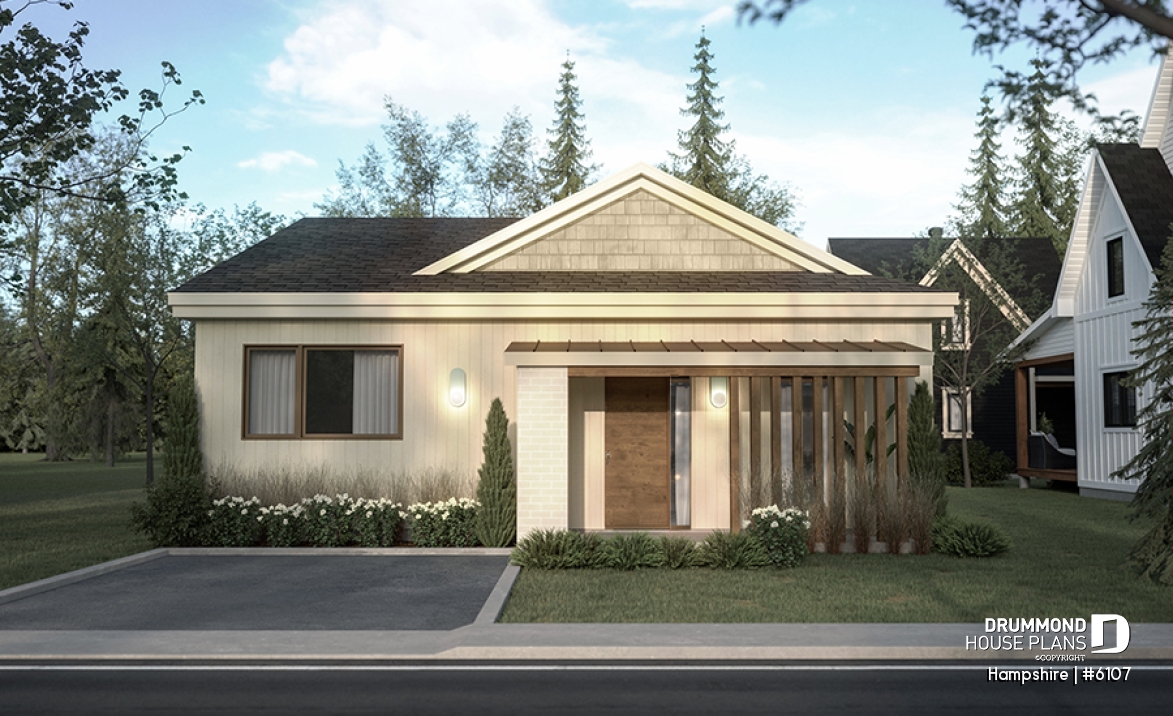 Color version 1 - Front - Mid-Century Modern Inspired 3 Bedroom House Model with Concrete Slab Foundation - Hampshire