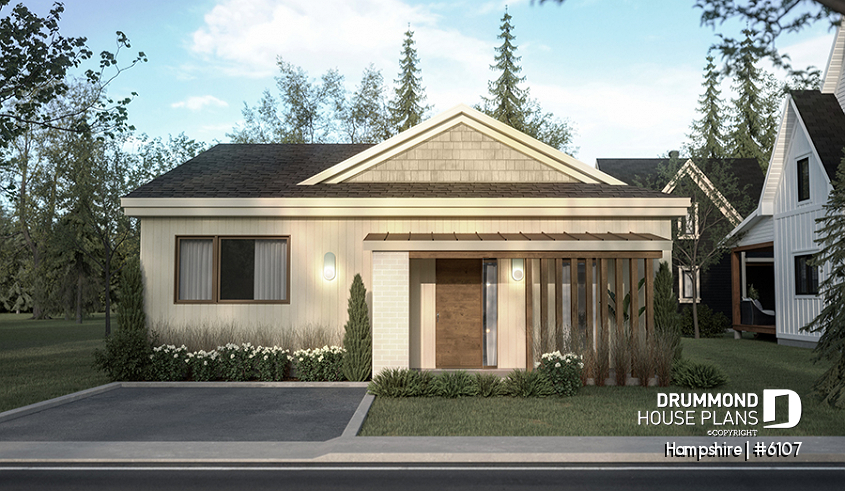 Color version 1 - Front - Mid-Century Modern Inspired 3 Bedroom House Model with Concrete Slab Foundation - Hampshire