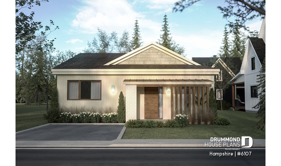 Color version 1 - Front - Mid-Century Modern Inspired 3 Bedroom House Model with Concrete Slab Foundation - Hampshire