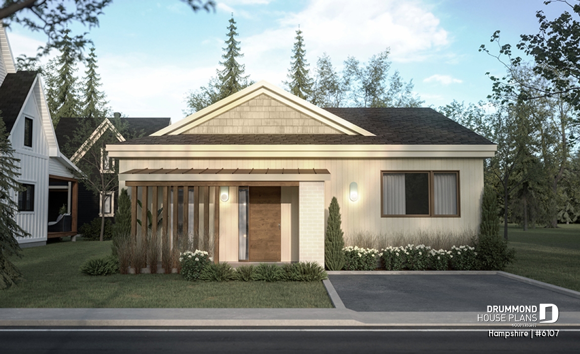 Color version 1 - Front - Mid-Century Modern Inspired 3 Bedroom House Model with Concrete Slab Foundation - Hampshire