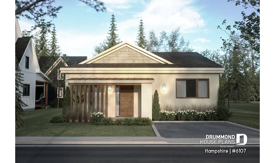Color version 1 - Front - Mid-Century Modern Inspired 3 Bedroom House Model with Concrete Slab Foundation - Hampshire