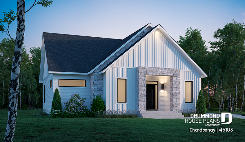 front - BASE MODEL - Modern Scandinavian house plan with 2 bedrooms + den, master suite, pantry, mudroom - Chardonnay