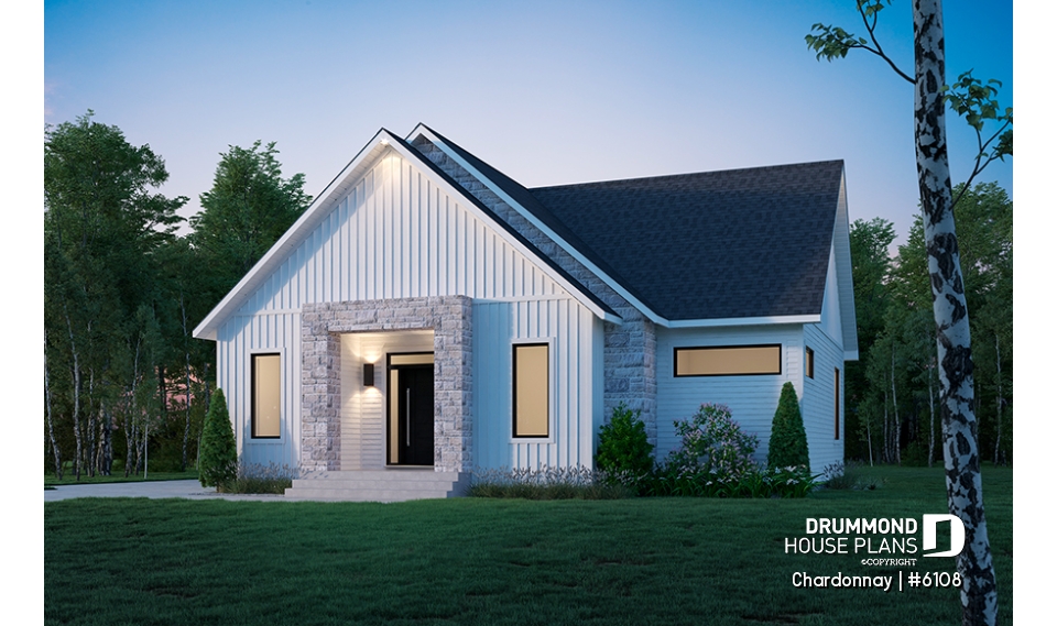 front - BASE MODEL - Modern Scandinavian house plan with 2 bedrooms + den, master suite, pantry, mudroom - Chardonnay