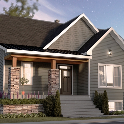 front - BASE MODEL - Country ranch house plan with 3 bedrooms on main floor and up to 2 more beds on finished basement (optional $) - Charlotte