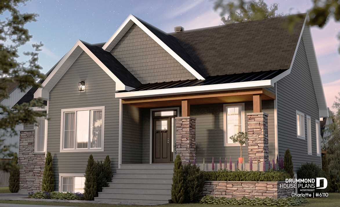front - BASE MODEL - Country ranch house plan with 3 bedrooms on main floor and up to 2 more beds on finished basement (optional $) - Charlotte