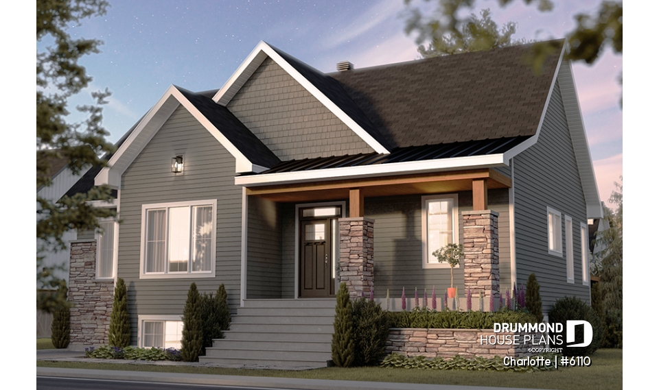 front - BASE MODEL - Country ranch house plan with 3 bedrooms on main floor and up to 2 more beds on finished basement (optional $) - Charlotte