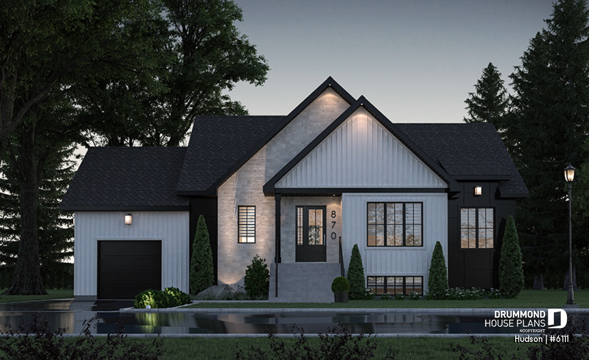 front - BASE MODEL - Home Design from the Maibec X Drummond House Plans' Collection Featuring: 3 Beds, Garage, Mudroom - Hudson